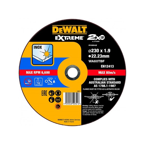 DT43939 Tarcza 230x1.9mm Extreme Thin Cut do cięcia stali nierdzewnej