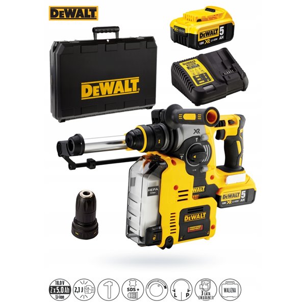 DCH275P2 Akumulatorowa Młotowiertarka wielofunkcyjna 18V SDS-Plus (24mm) z systemem odsysania pyłu