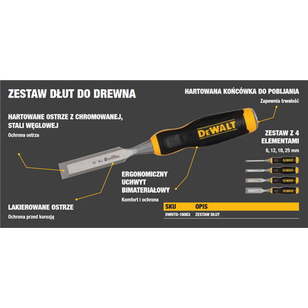 DWHT0-16063 Zestaw dłut do drewna 4 szt.