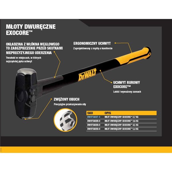 DWHT56030-0 Młot dwuręczny 5,4 kg Excocore